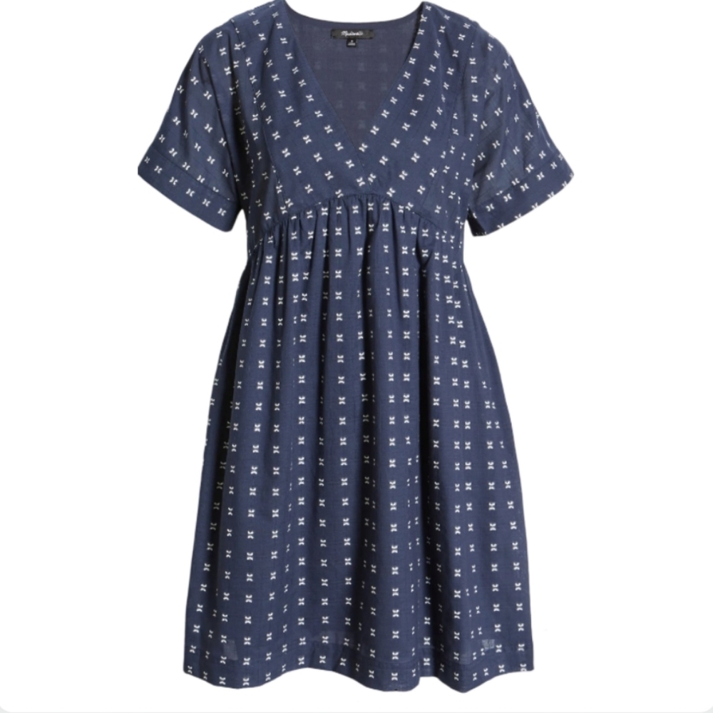 Madewell Textured Dot Mini Dress Navy V-Neck XS